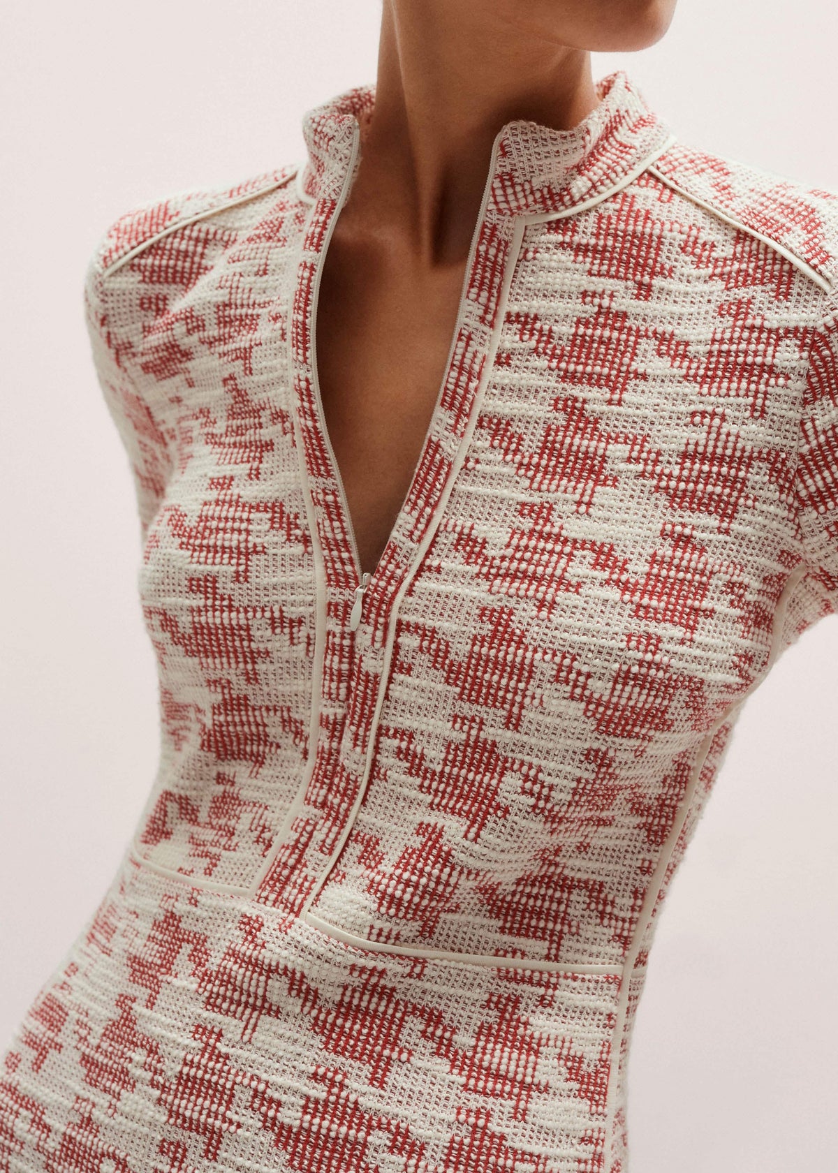ME+EM Clothing Red Exaggerated Houndstooth Midi Dress