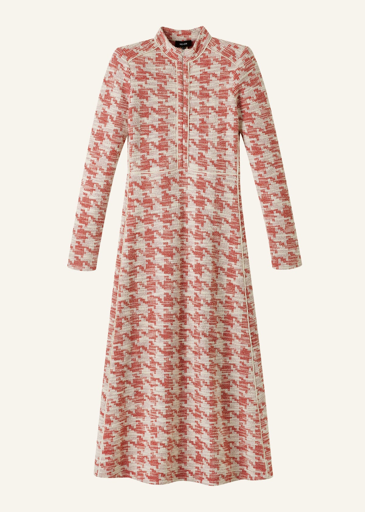 ME+EM Clothing Red Exaggerated Houndstooth Midi Dress