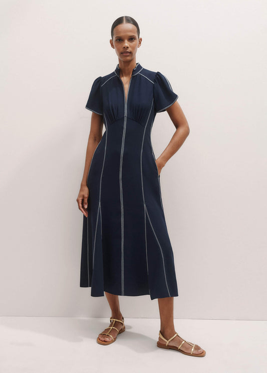 ME+EM Clothing Navy Contrast Stitch Midi Dress