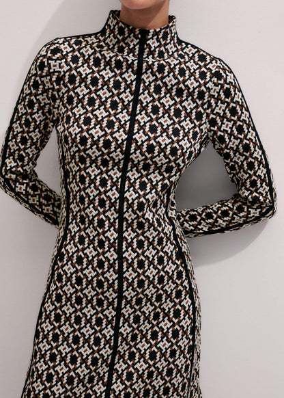 ME+EM Clothing Navy Graphic Jacquard Fit and Flare Midi Dress