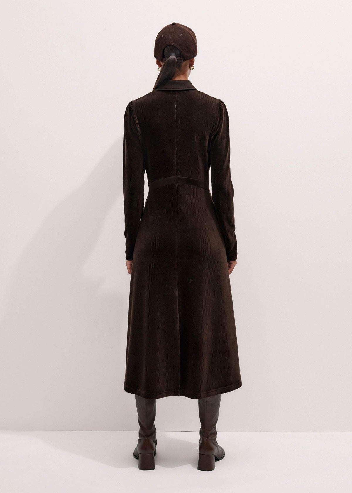 ME+EM Clothing Brown Ponte Collared Cord Velour AM-PM Midi Dress