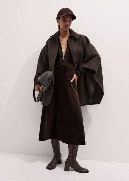 ME+EM Clothing Brown Ponte Collared Cord Velour AM-PM Midi Dress