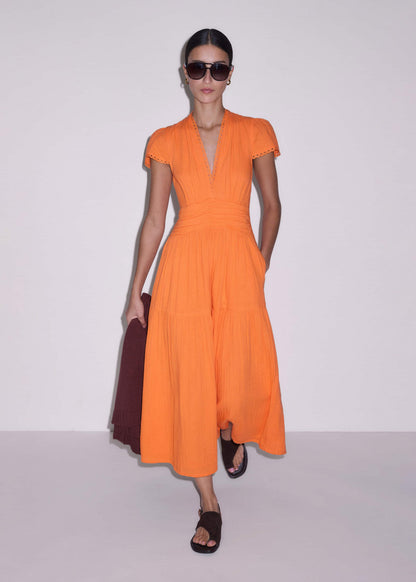 ME+EM Clothing Orange Cheesecloth Fit + Flare Maxi Dress