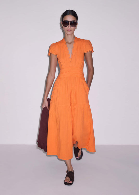 ME+EM Clothing Orange Cheesecloth Fit + Flare Maxi Dress