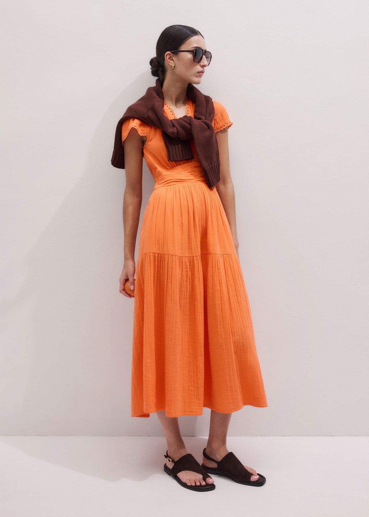 ME+EM Clothing Orange Cheesecloth Fit + Flare Maxi Dress