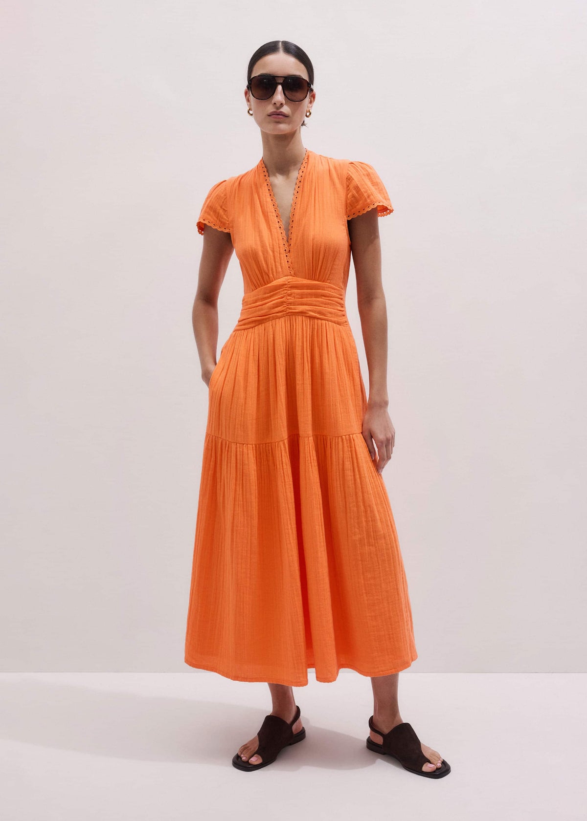 ME+EM Clothing Orange Cheesecloth Fit + Flare Maxi Dress