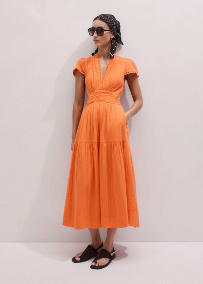 ME+EM Clothing Orange Cheesecloth Fit + Flare Maxi Dress