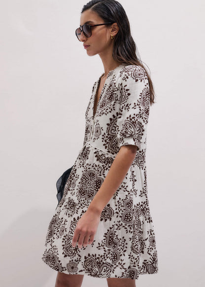 ME+EM Clothing White Cheesecloth In-Full-Bloom Print Swing Short Dress