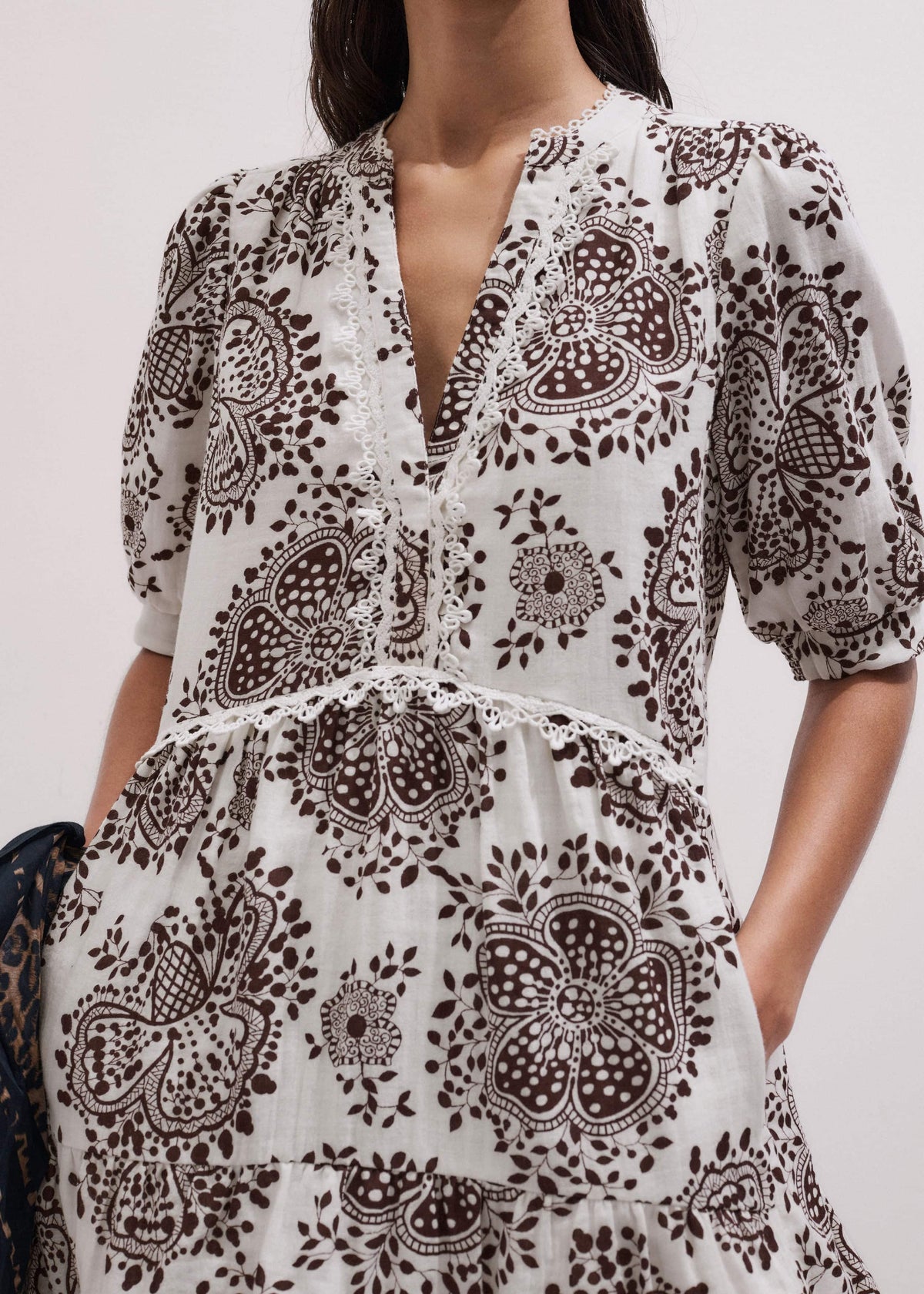 ME+EM Clothing White Cheesecloth In-Full-Bloom Print Swing Short Dress