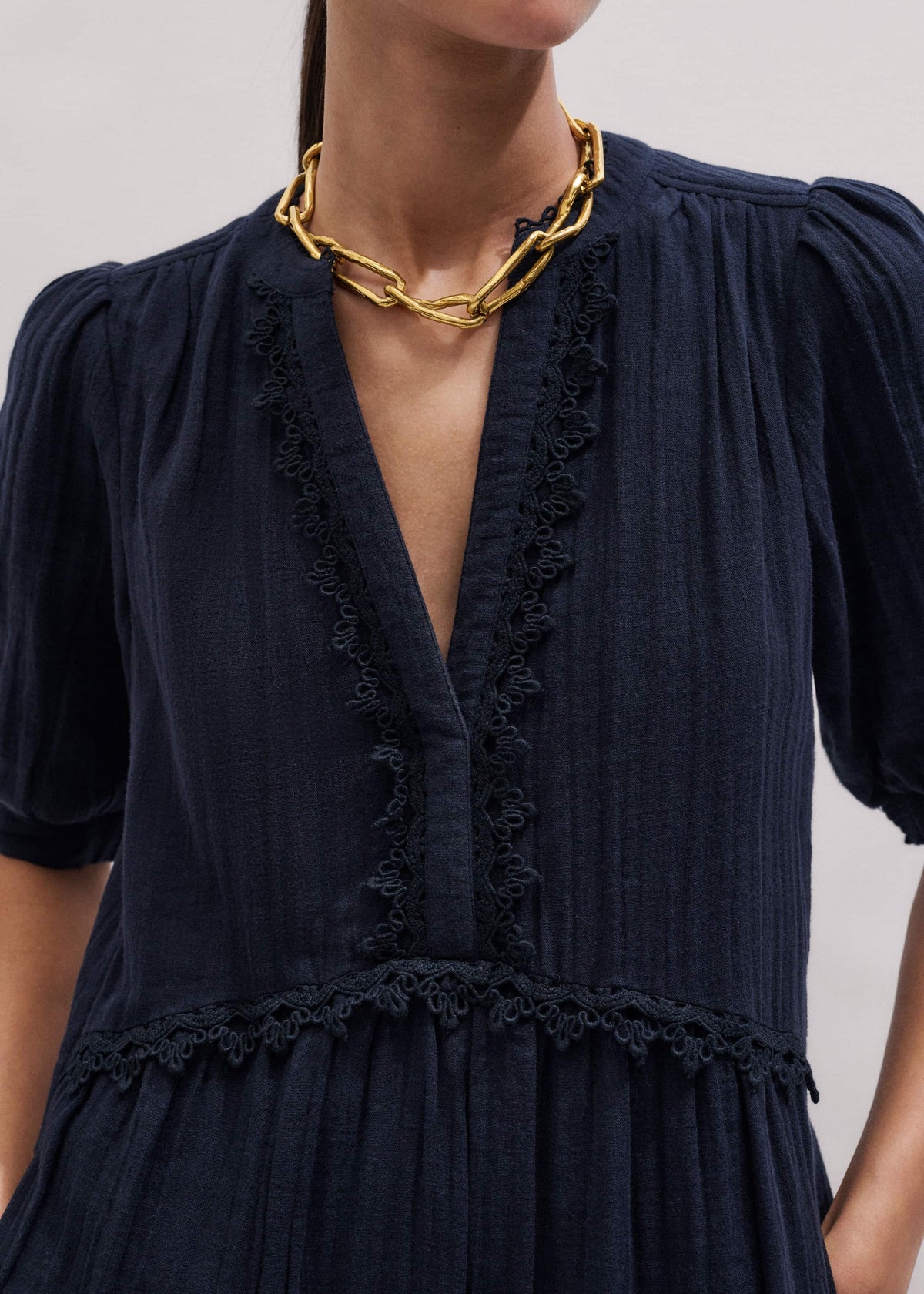 ME+EM Clothing Navy Cheesecloth Short Swing Dress