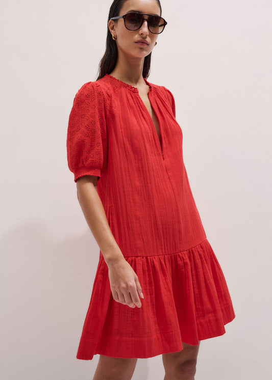 ME+EM Clothing Red Embroidered Cheesecloth Short Dress