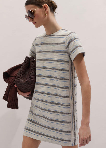 ME+EM Clothing Cream Striped A-Line Mini Dress