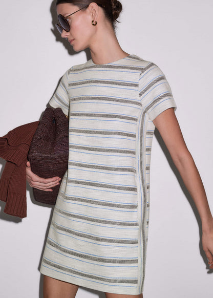 ME+EM Clothing Cream Striped A-Line Mini Dress