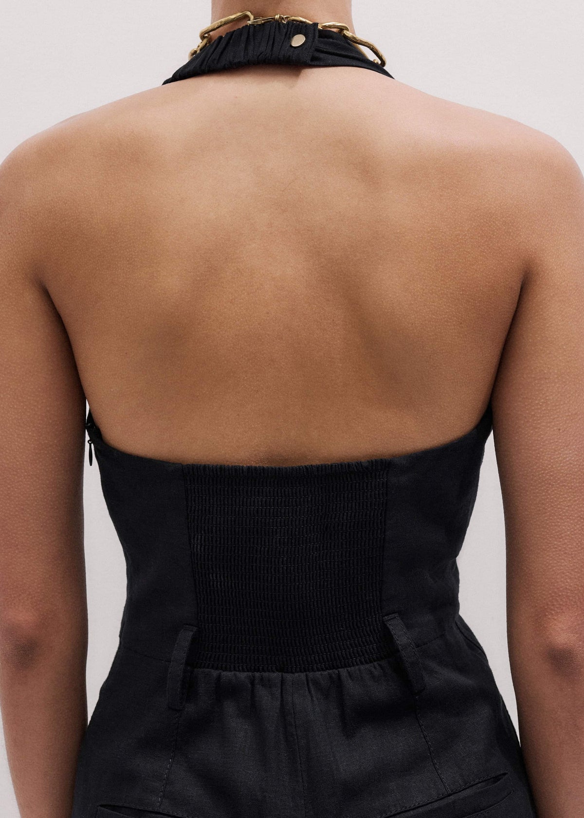 ME+EM Clothing Black Crease-Less Linen Halterneck Wide Jumpsuit