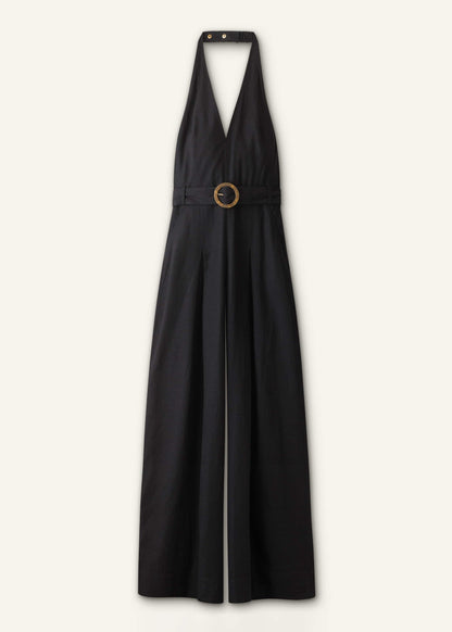ME+EM Clothing Black Crease-Less Linen Halterneck Wide Jumpsuit