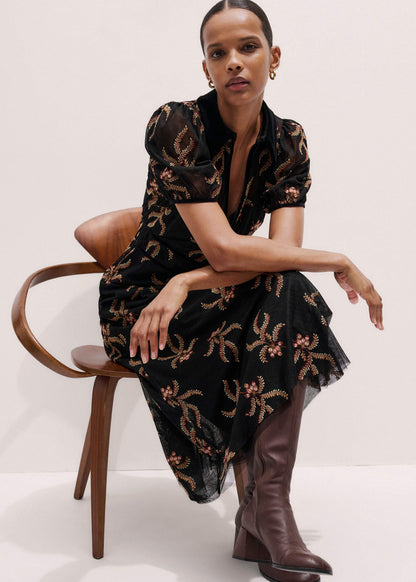 ME+EM Clothing Black Autumn Floral Embroidery Maxi Dress
