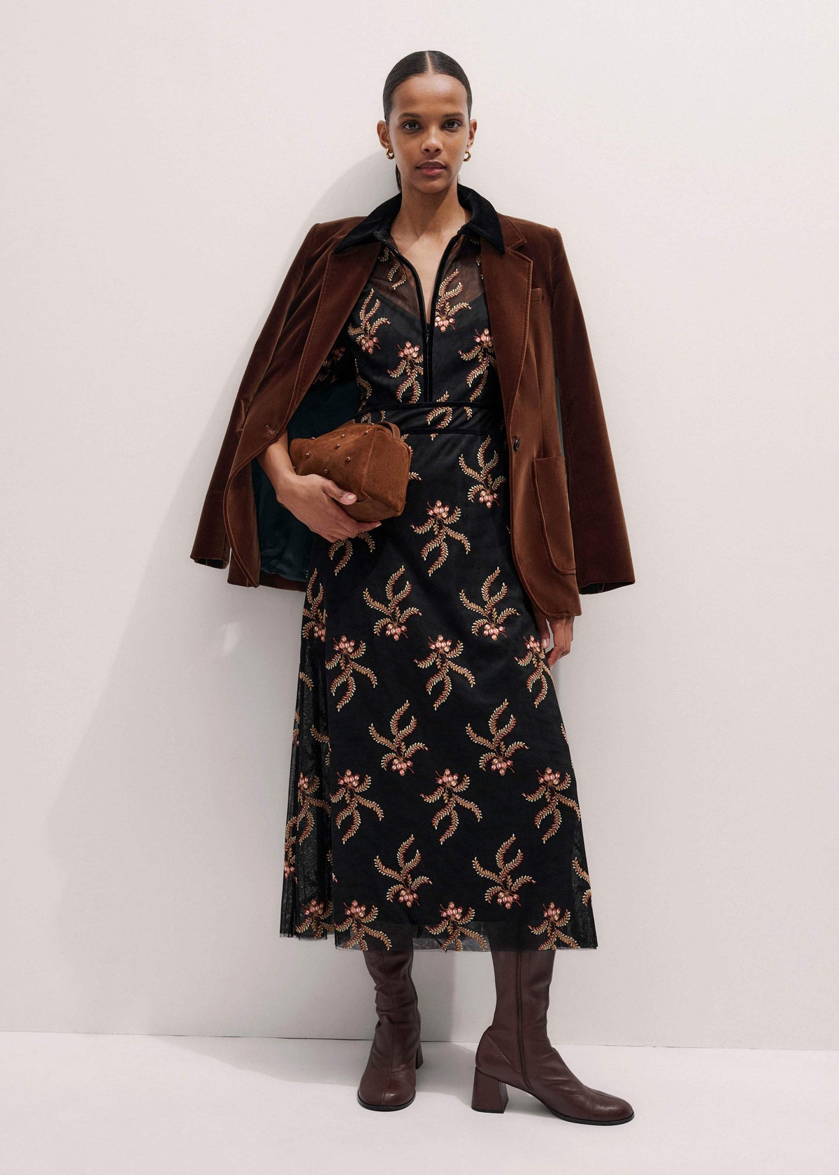ME+EM Clothing Black Autumn Floral Embroidery Maxi Dress