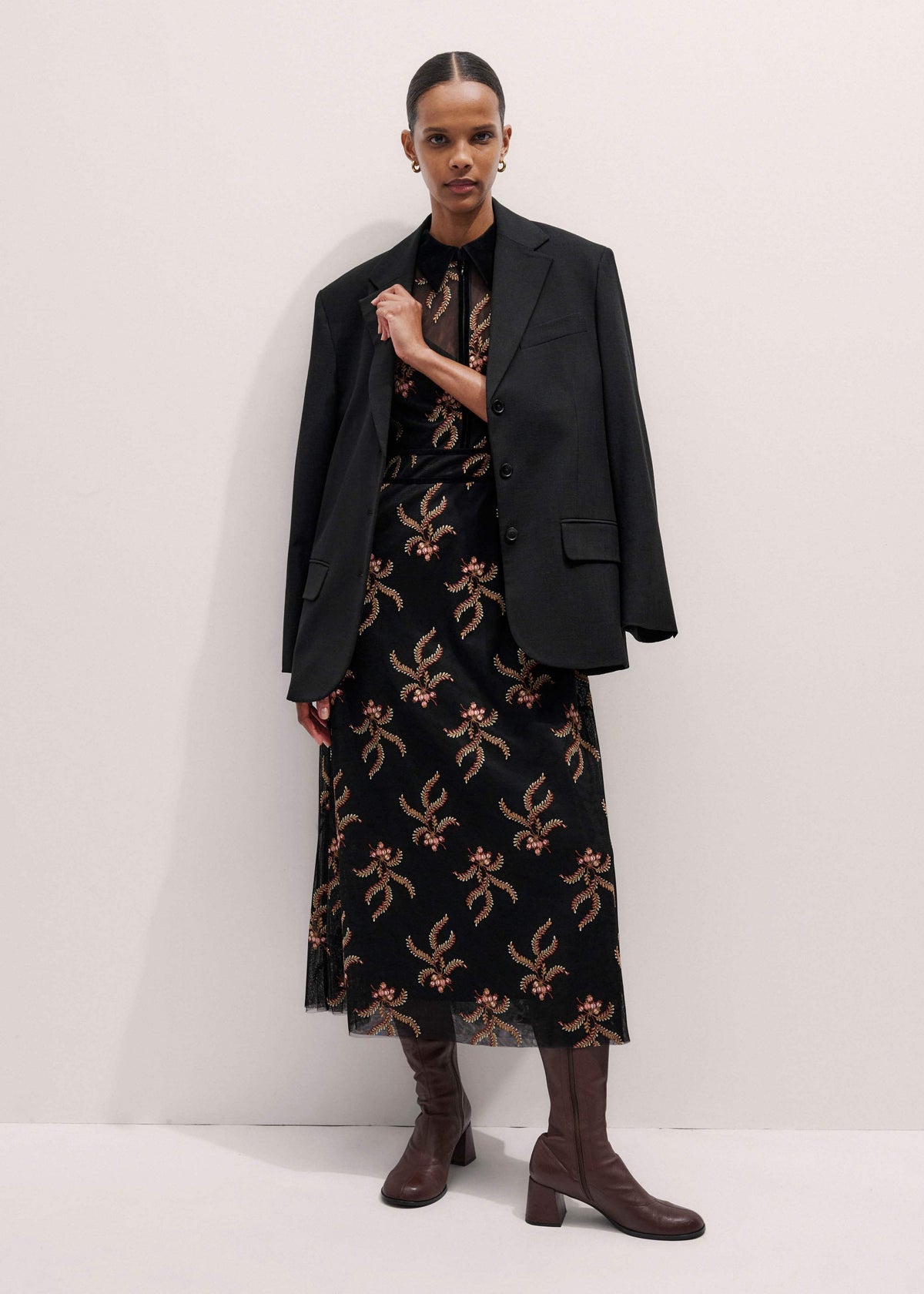 ME+EM Clothing Black Autumn Floral Embroidery Maxi Dress
