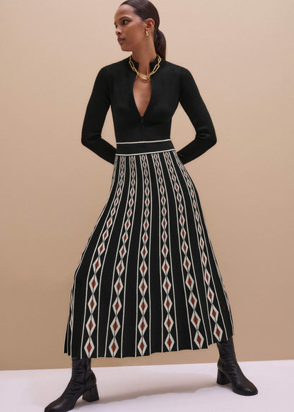 ME+EM Clothing Black Jacquard Half Zip Maxi Dress