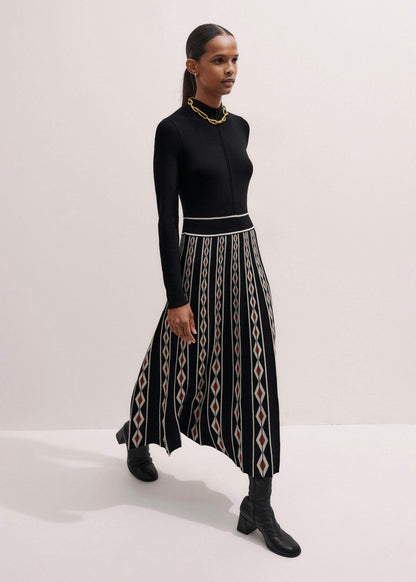 ME+EM Clothing Black Jacquard Half Zip Maxi Dress