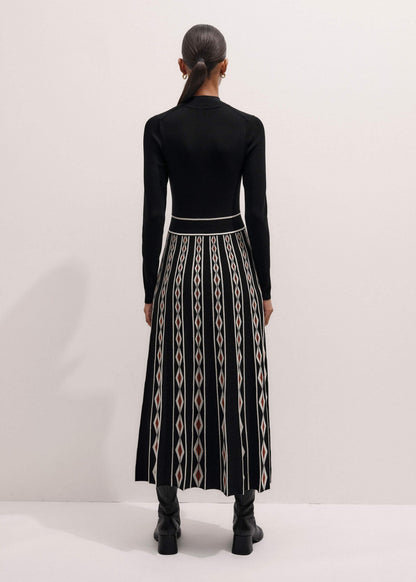 ME+EM Clothing Black Jacquard Half Zip Maxi Dress