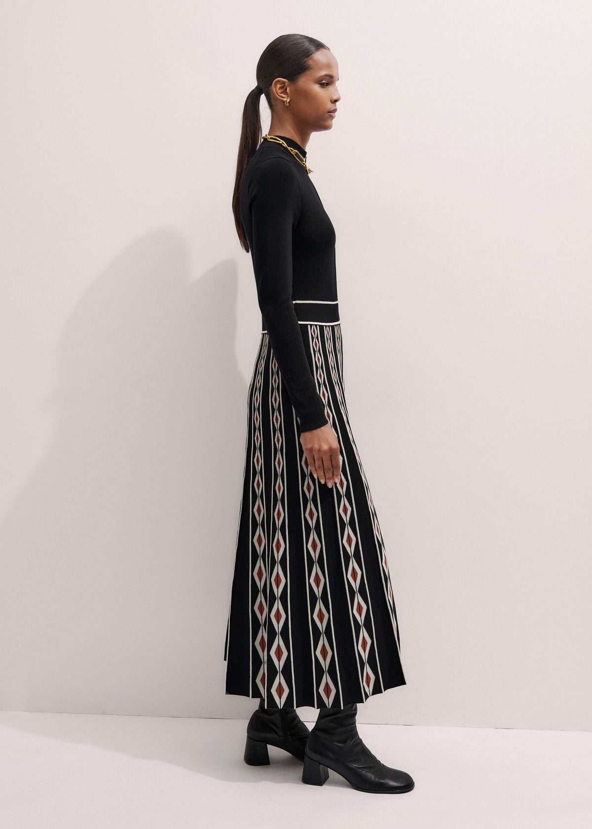 ME+EM Clothing Black Jacquard Half Zip Maxi Dress