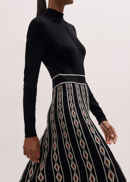 ME+EM Clothing Black Jacquard Half Zip Maxi Dress