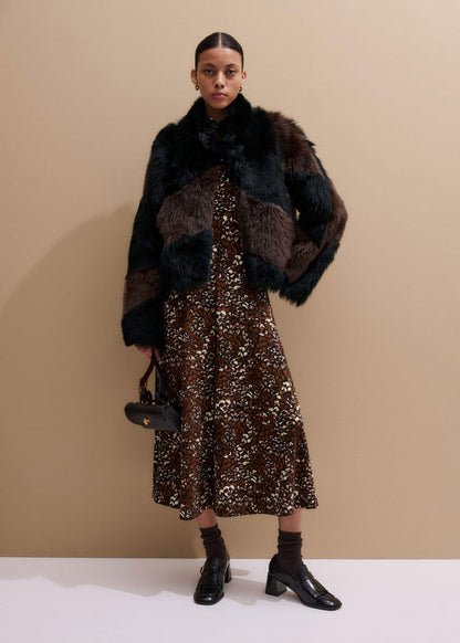 ME+EM Clothing Brown Twisting Feather Print High Neck Maxi Dress