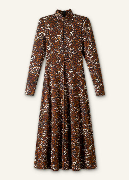 ME+EM Clothing Brown Twisting Feather Print High Neck Maxi Dress