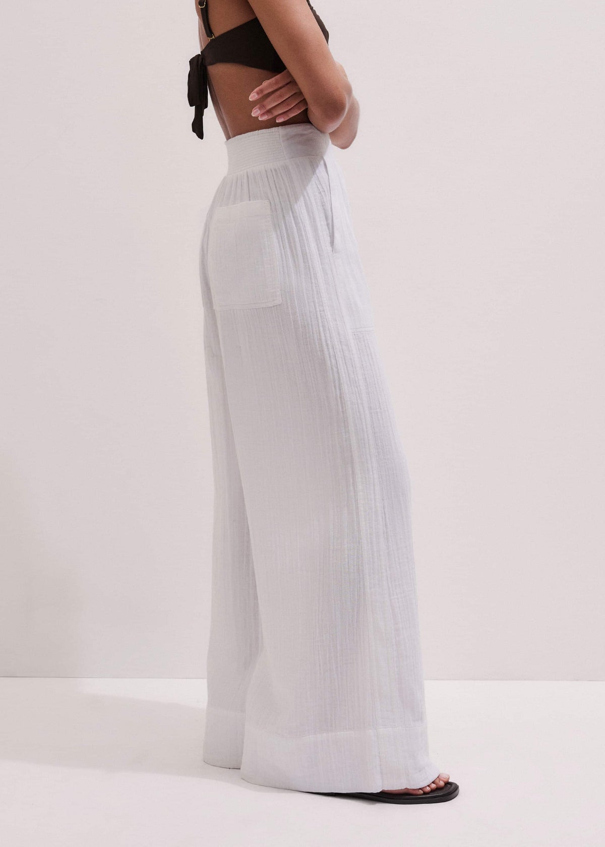 ME+EM Clothing White Cheesecloth Wide-Leg Pant