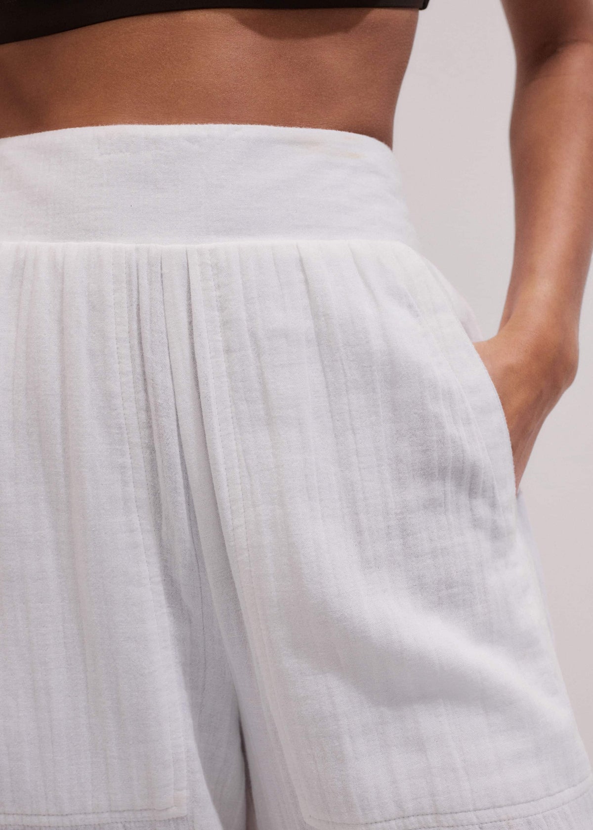 ME+EM Clothing White Cheesecloth Wide-Leg Pant