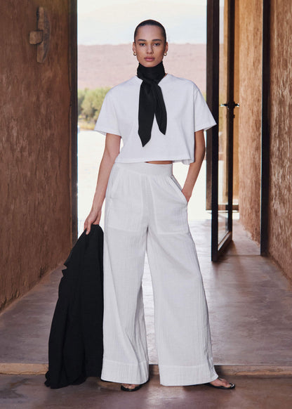 ME+EM Clothing White Cheesecloth Wide-Leg Pant