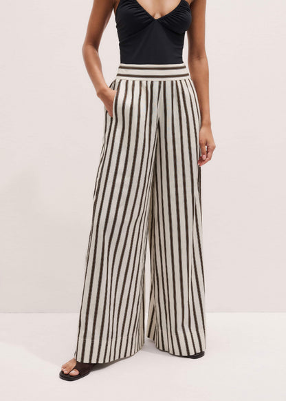 ME+EM Clothing Cream Linen-Blend Spring Stripe Wide-Leg Pant