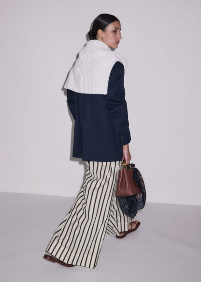 ME+EM Clothing Cream Linen-Blend Spring Stripe Wide-Leg Pant