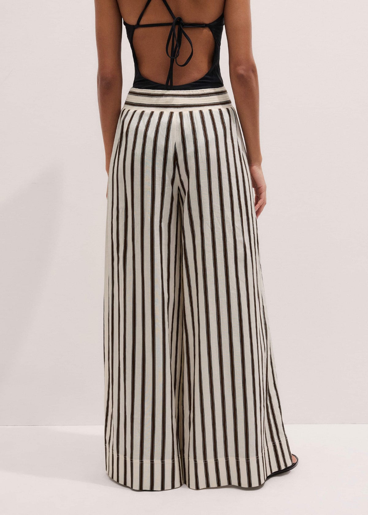 ME+EM Clothing Cream Linen-Blend Spring Stripe Wide-Leg Pant