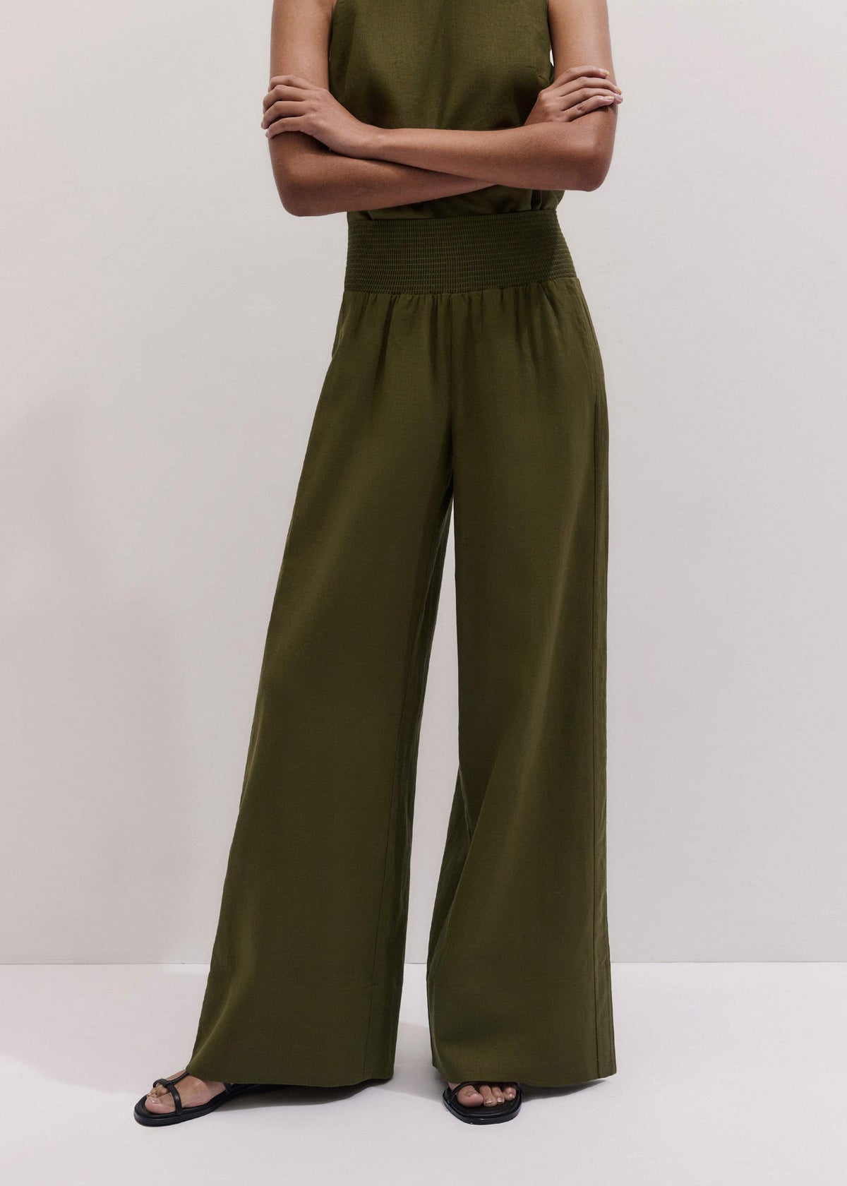ME+EM Clothing Olive Green Shirred Wide Pant