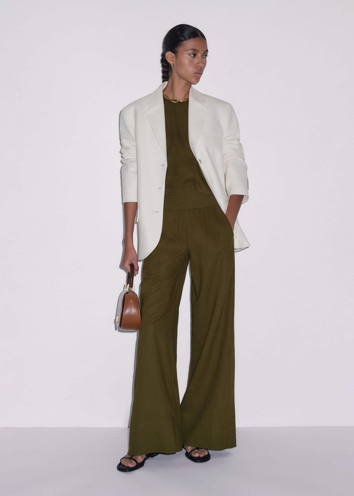 ME+EM Clothing Olive Green Shirred Wide Pant