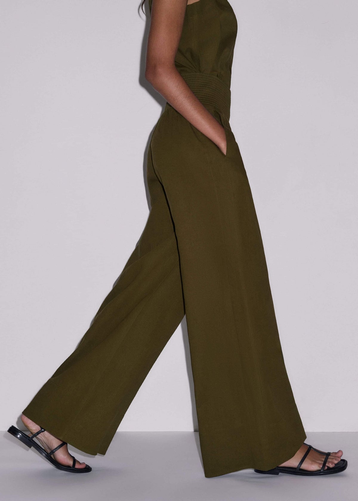 ME+EM Clothing Olive Green Shirred Wide Pant