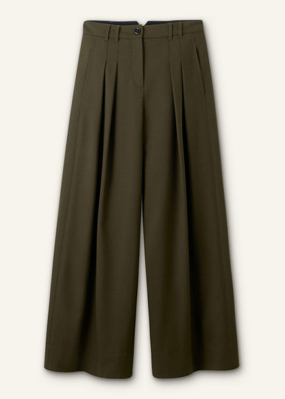 ME+EM Clothing Olive Green Wide-Leg Double Pleat Pant