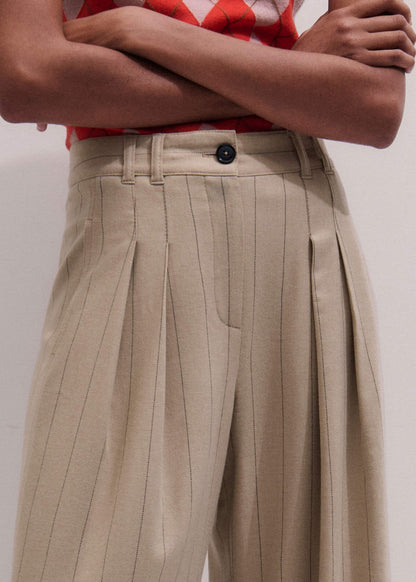 ME+EM Clothing Brown Wide-Leg Double Pleat Pinstripe Pant