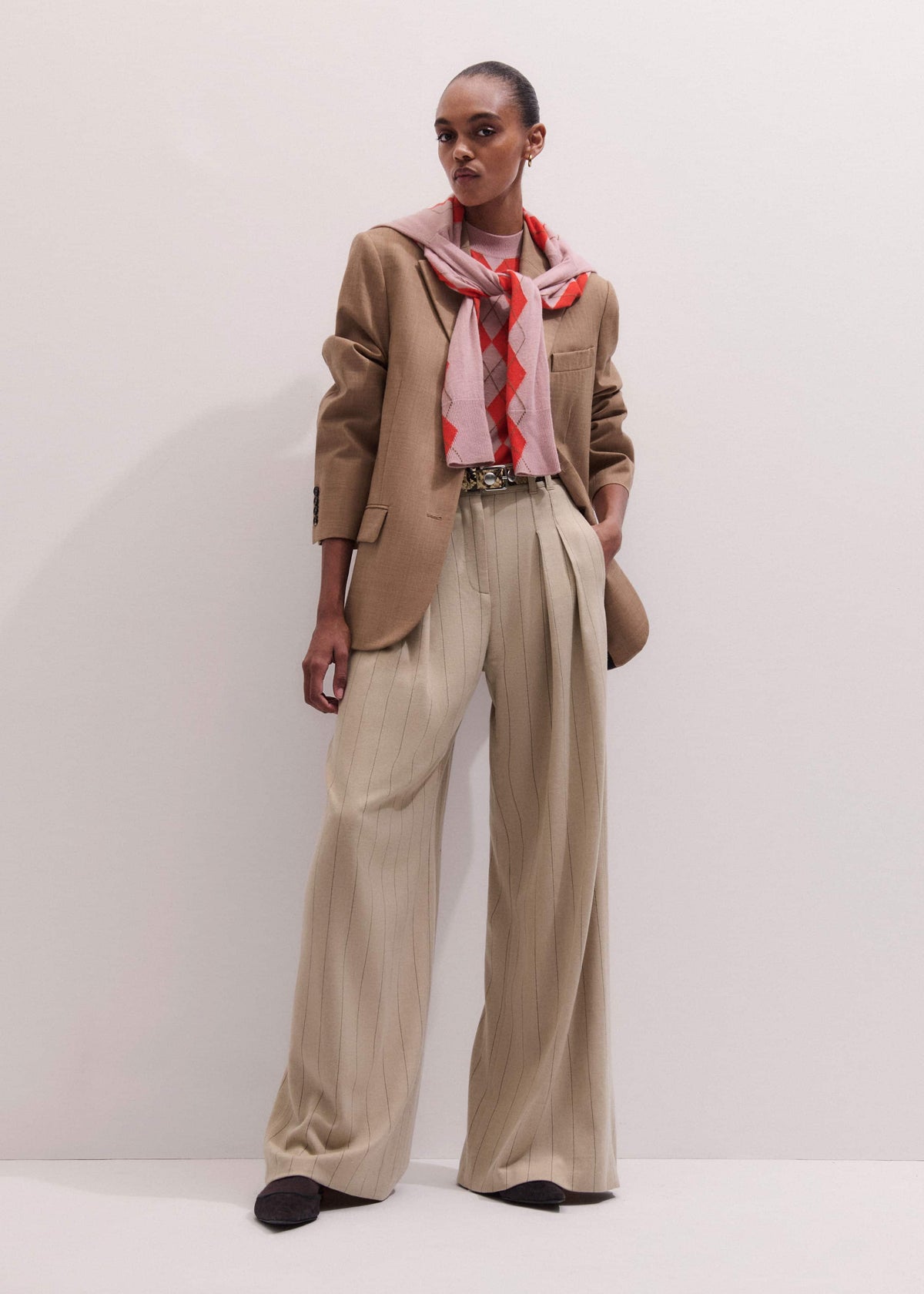 ME+EM Clothing Brown Wide-Leg Double Pleat Pinstripe Pant