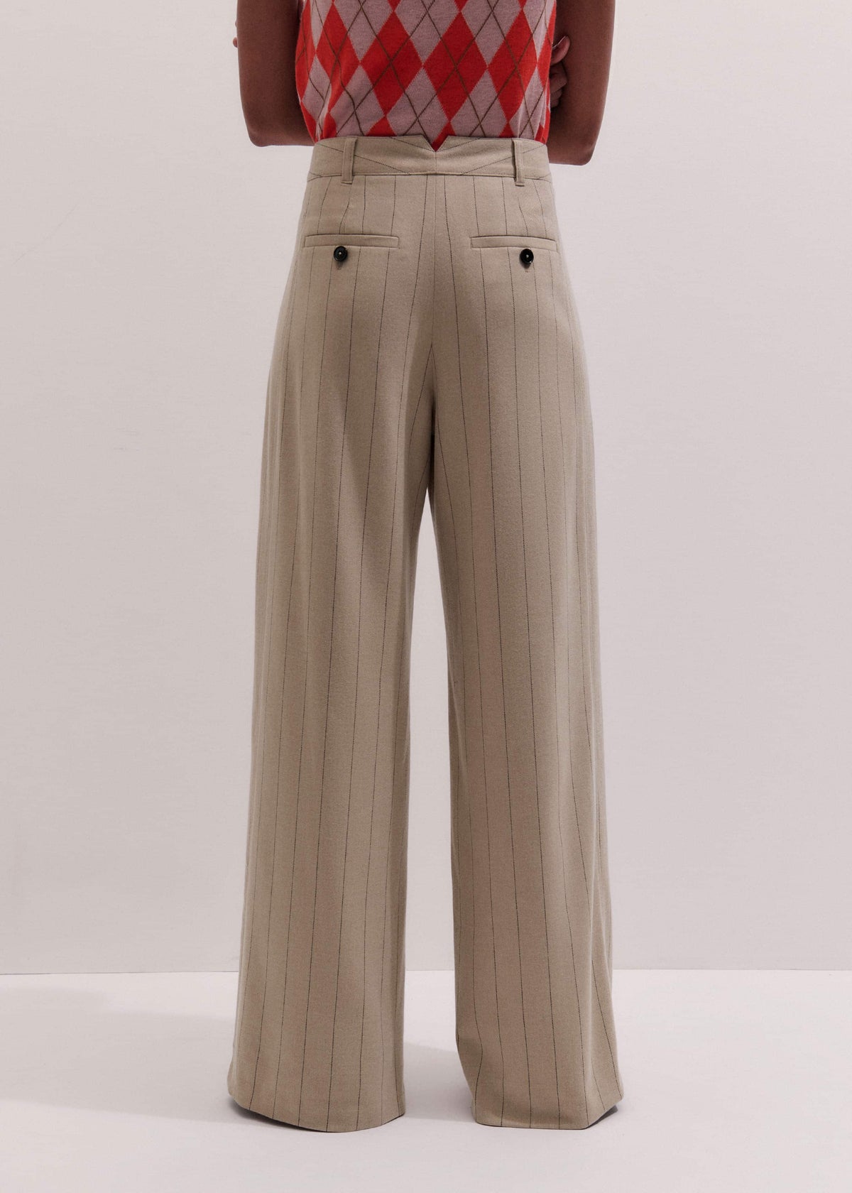 ME+EM Clothing Brown Wide-Leg Double Pleat Pinstripe Pant