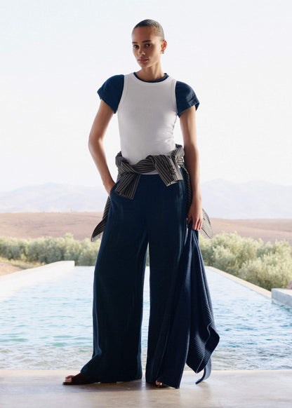 ME+EM Clothing Navy Cheesecloth Wide-Leg Pant