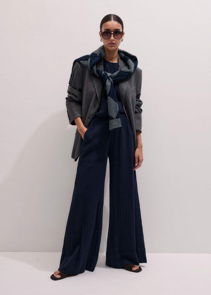 ME+EM Clothing Navy Cheesecloth Wide-Leg Pant