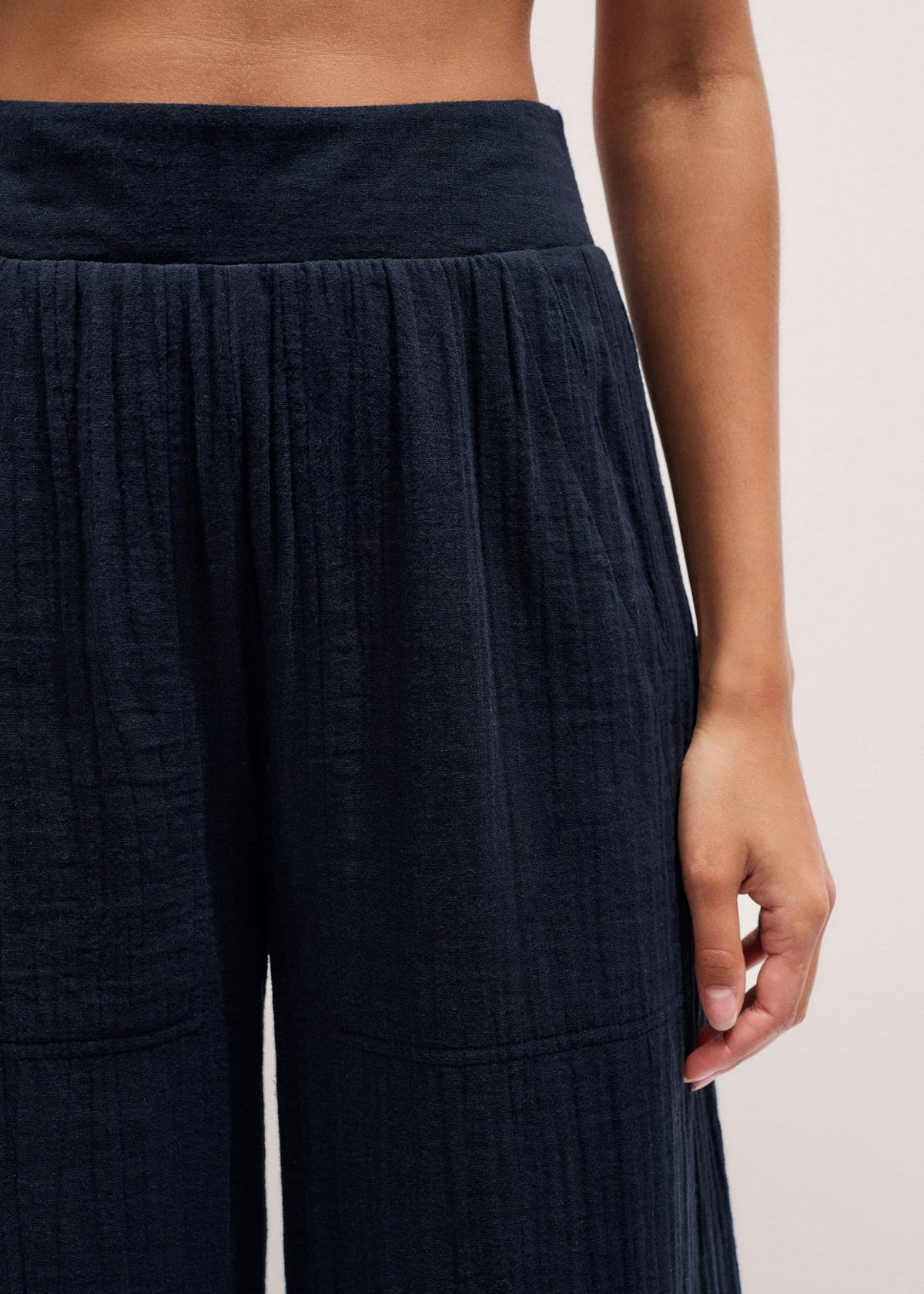 ME+EM Clothing Navy Cheesecloth Wide-Leg Pant