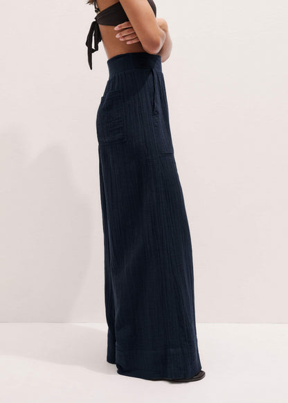 ME+EM Clothing Navy Cheesecloth Wide-Leg Pant