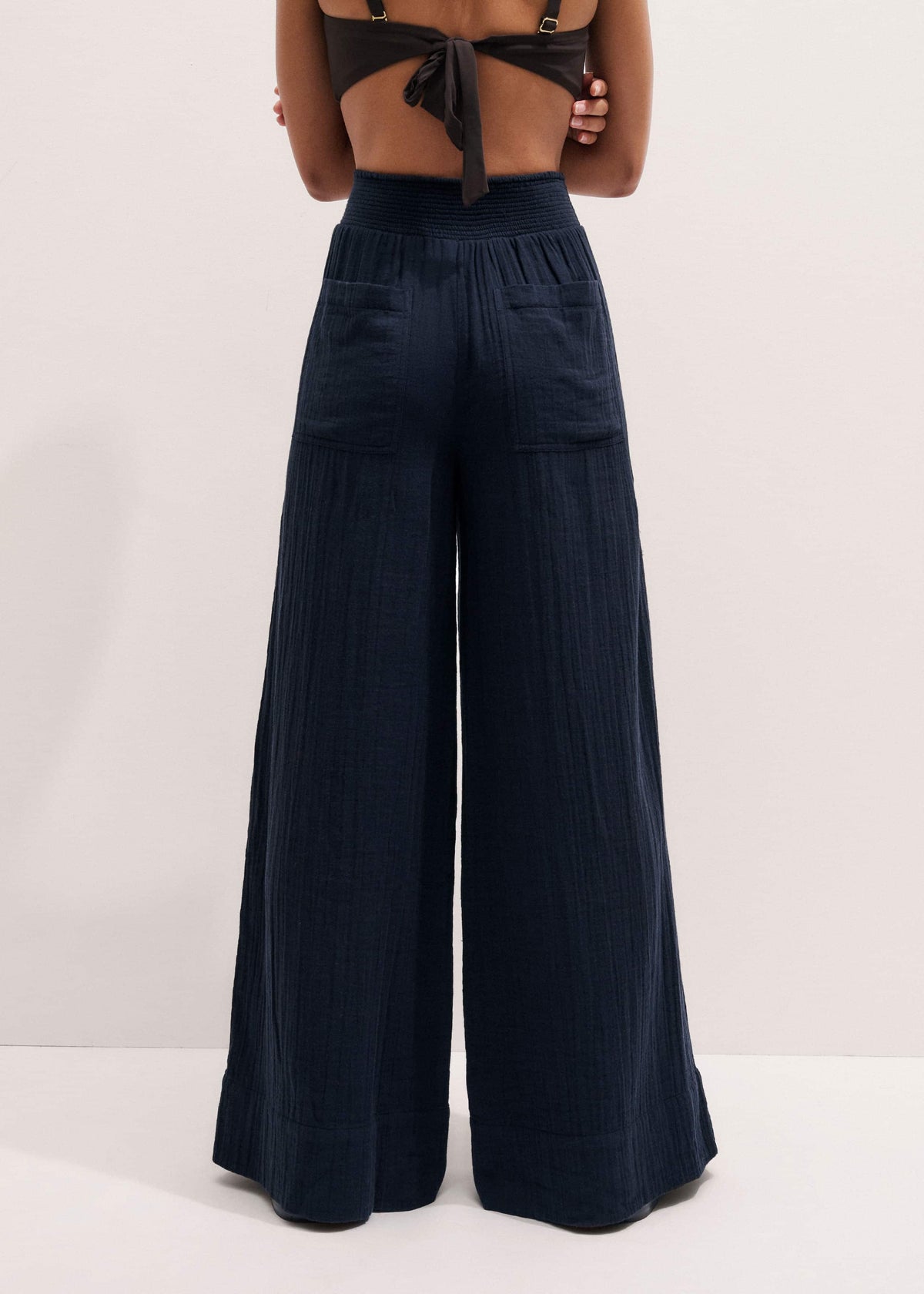 ME+EM Clothing Navy Cheesecloth Wide-Leg Pant