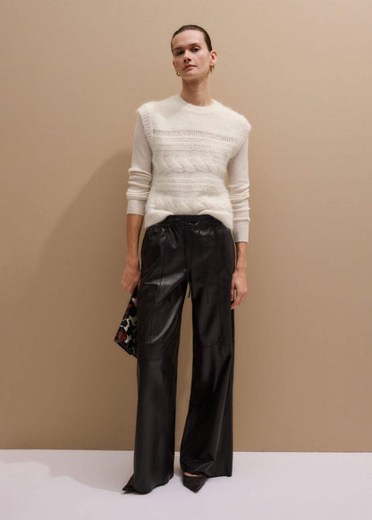 ME+EM Clothing Warm Black Leather Wide-Leg Track Pant