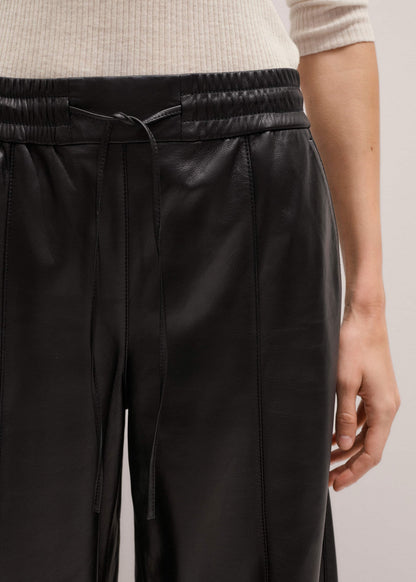 ME+EM Clothing Warm Black Leather Wide-Leg Track Pant