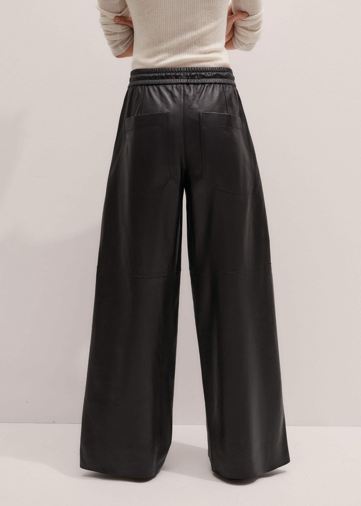 ME+EM Clothing Warm Black Leather Wide-Leg Track Pant